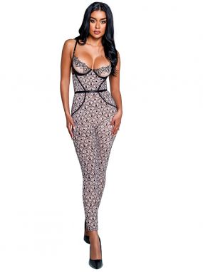 Black/Nude Sheer Playboy Bunny Underwired Catsuit