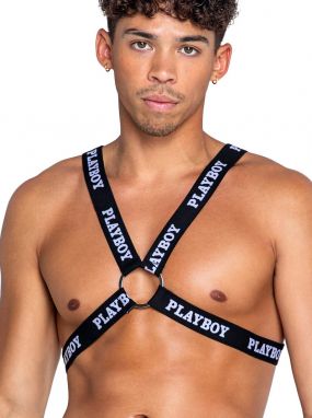 Black/White Playboy Logo Elastic Straps Men's Harness