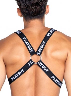 Black/White Playboy Logo Elastic Straps Men's Harness