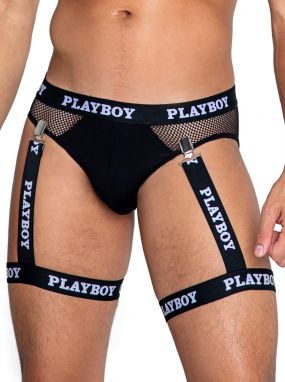 Black Soft Modal & Fishnet Men's Briefs & Suspender Leg Holsters Playboy Set