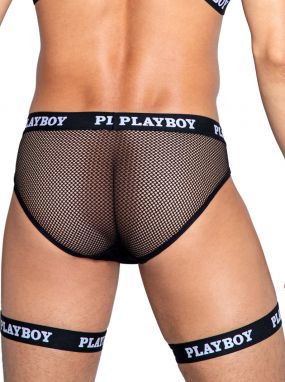 Black Soft Modal & Fishnet Men's Briefs & Suspender Leg Holsters Playboy Set