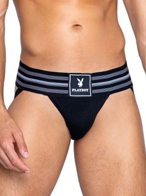 Black Ribbed Knit Playboy Men's Jockstrap