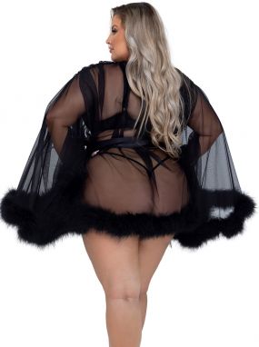 Plus Size Black Hollywood Glam Luxury Mini Robe
