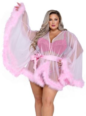 Plus Size Pink Hollywood Glam Luxury Mini Robe