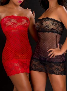 The "Boazuda" Sheer Mesh Chemise with Lace Trim 