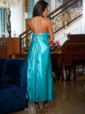 Scuba Blue Silky Charmeuse Lingerie Gown