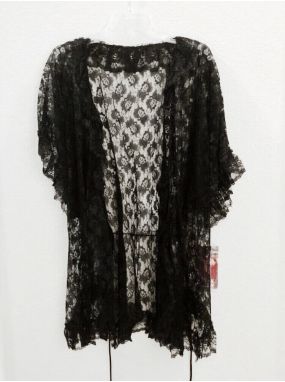 Plus Size Black Soft Regal Lace Robe (Robe Only)