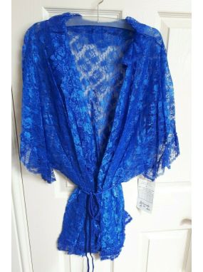 Plus Size Royal Blue Soft Regal Lace Robe (Robe Only)