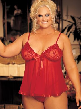 Plus Size Sex It Up Babydoll with Embroidered Lace Cups & G-String