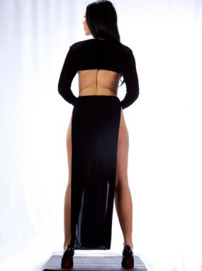 Black Slinky V Goddess Gown & G-String