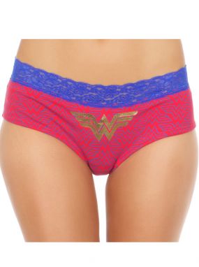 Red Wonder Woman Boyshort Panty W/ Blue Lace Trim